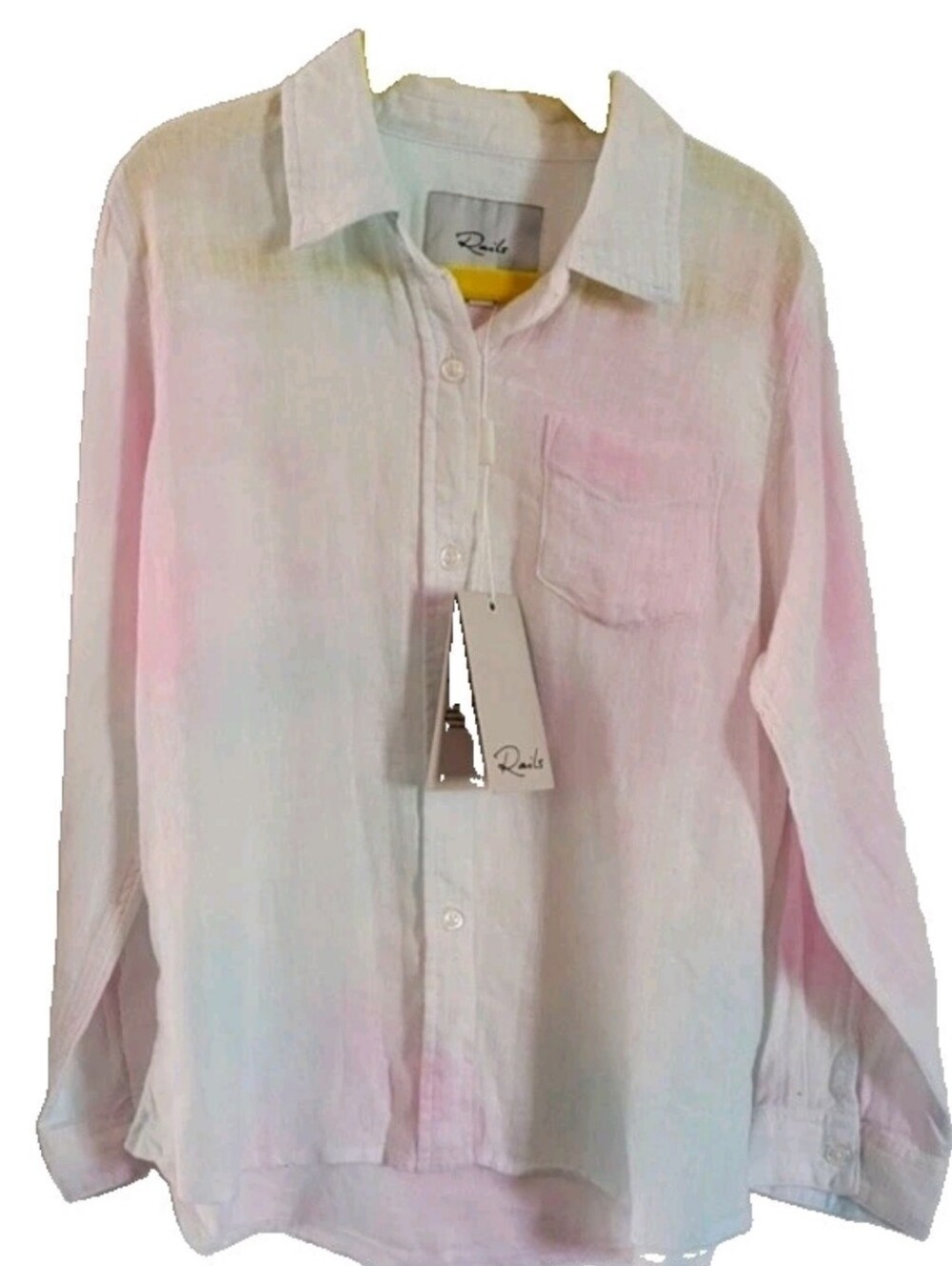 RAILS Cora Rainbow Watercolor Tie Dye Linen Button Up Shirt Long Sleeve Coastal